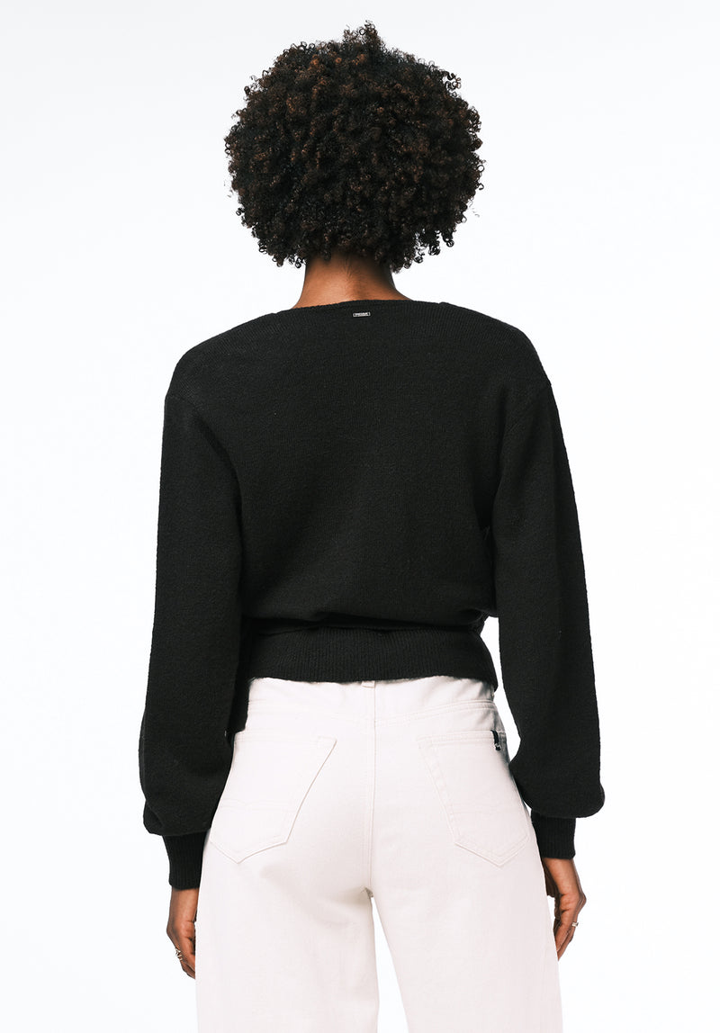 Jadis Women's Textured Knit Wrap Sweater with Side Tie color BLACK