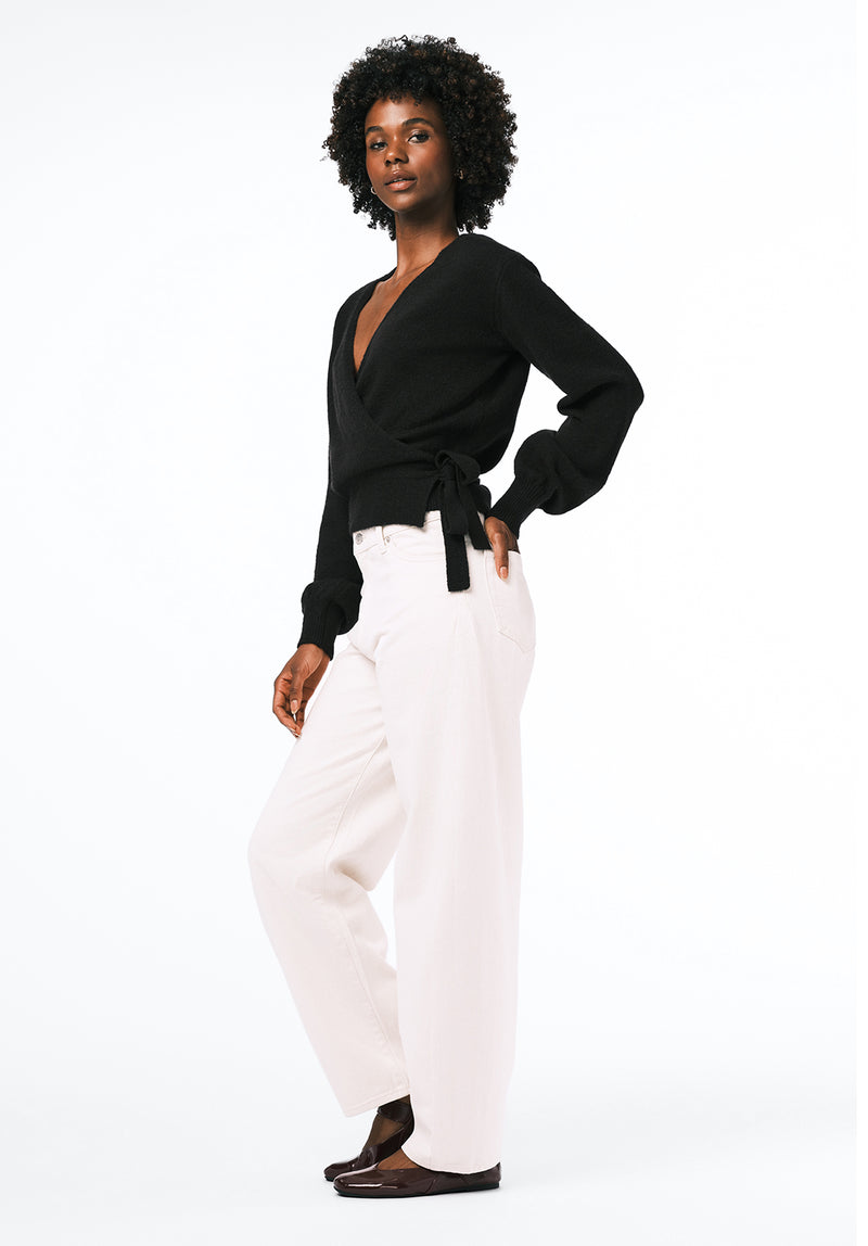 Jadis Women's Textured Knit Wrap Sweater with Side Tie color BLACK