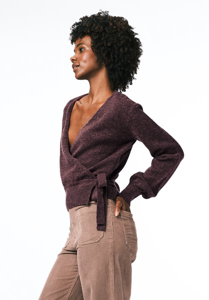 Jadis Women's Textured Knit Wrap Sweater with Side Tie color FIG