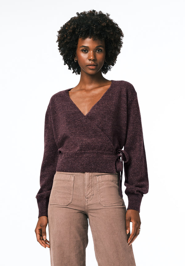 Jadis Women's Textured Knit Wrap Sweater with Side Tie color FIG
