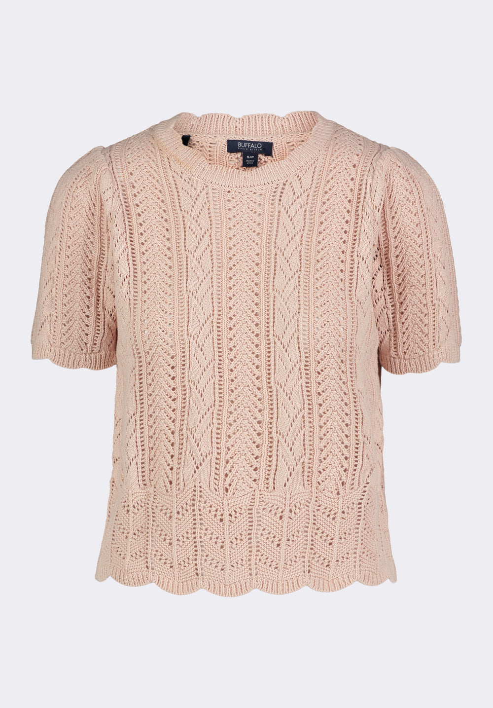 Posey Women's Short-Sleeve Crochet Knit Sweater Top, Cameo Rose
