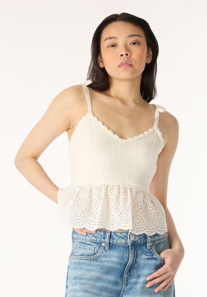 Picabo Women's Textured Cotton Peplum Top, Blanc - SW0109P
