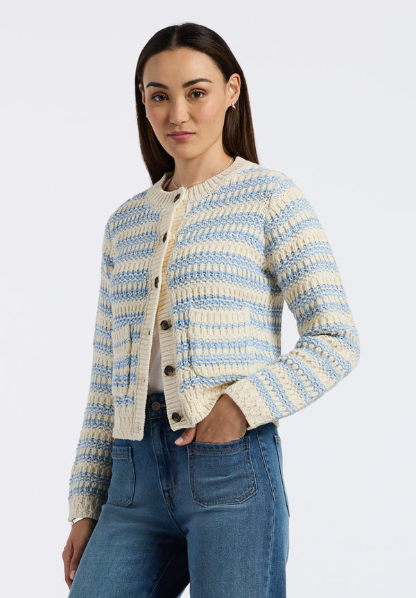 Buffalo David Bitton Amaranth Women's Striped Open Knit Cardigan color CLOUD