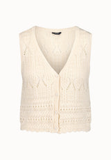 Merrybell Women's Pointelle Knit Button-Down Vest, Egret - SW0114P