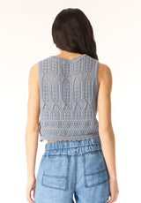 Merrybell Women's Pointelle Knit Button-Down Vest, Bleached Navy - SW0114P