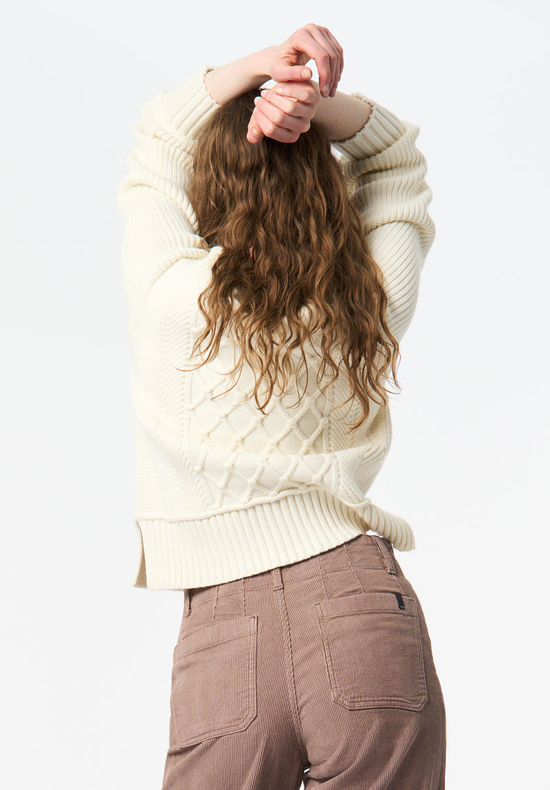 Colette Women's V-Neck Cable Knit Sweater color MARSHMALLOW