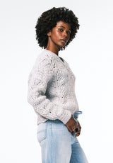 Erdem Women's Textured Open-Knit Sweater with V-Neck color LT HR GREY