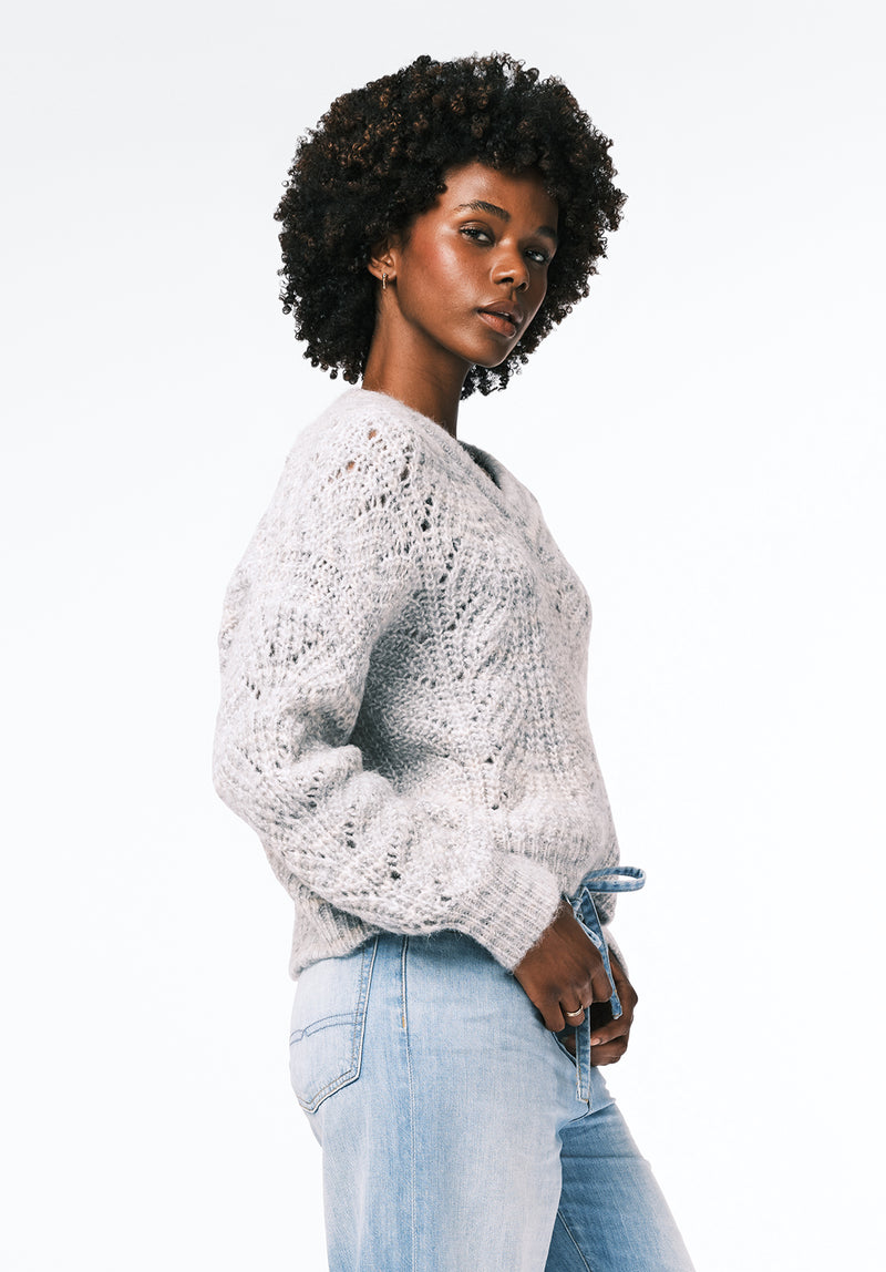 Erdem Women's Textured Open-Knit Sweater with V-Neck color LT HR GREY