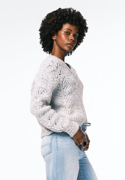 Erdem Women's Textured Open-Knit Sweater with V-Neck color LT HR GREY