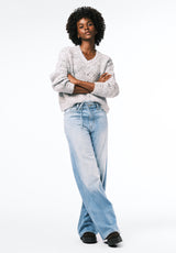 Erdem Women's Textured Open-Knit Sweater with V-Neck color LT HR GREY