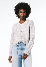 Erdem Women's Textured Open-Knit Sweater with V-Neck color LT HR GREY