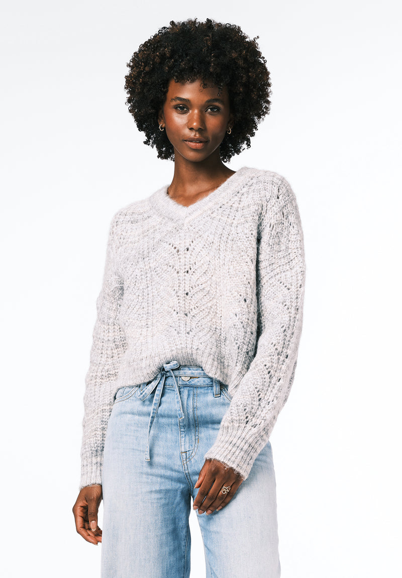 Erdem Women's Textured Open-Knit Sweater with V-Neck color LT HR GREY