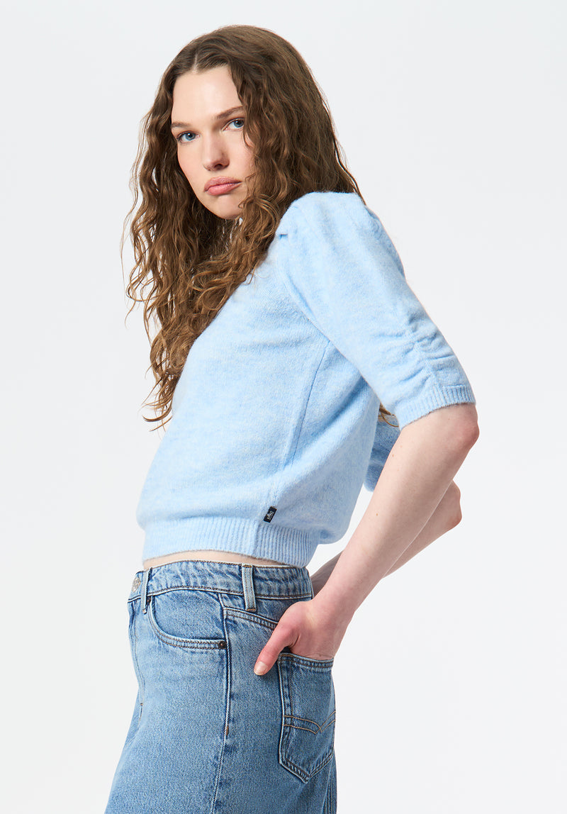 Bettey Women's Puff Shoulder Short-Sleeve Sweater color LT BLUE