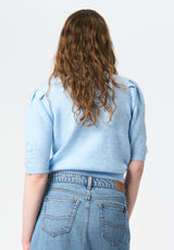 Bettey Women's Puff Shoulder Short-Sleeve Sweater color LT BLUE