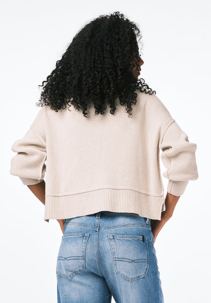 Seema Women's Dropped Sleeve Loose-Fit Cropped Sweater color OATMEAL