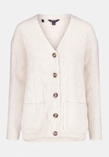 Calynda Women's Cable Knit Button-Up Cardigan with Pockets color MARSHMALLOW