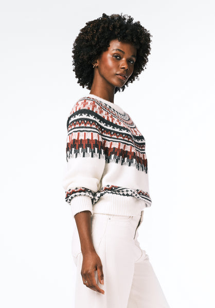 Glenda Women's Fair Isle Knit Crewneck Sweater color IVORY