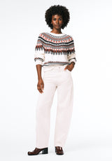 Glenda Women's Fair Isle Knit Crewneck Sweater color IVORY