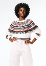 Glenda Women's Fair Isle Knit Crewneck Sweater color IVORY