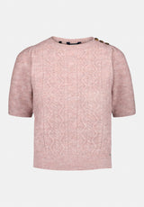 Winsome Women's Short Sleeve Cable Knit Sweater with Shoulder Button color BURNISHED LILAC