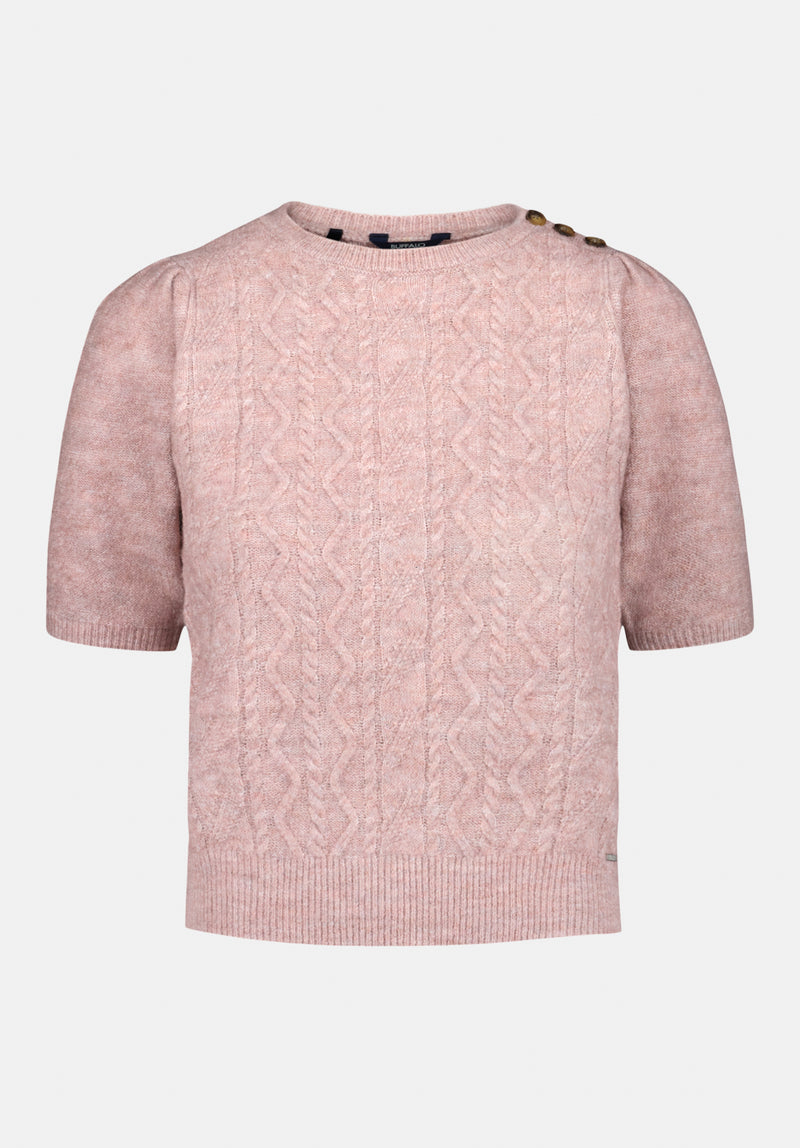 Winsome Women's Short Sleeve Cable Knit Sweater with Shoulder Button color BURNISHED LILAC