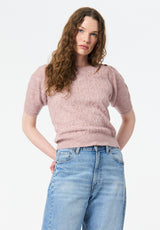Winsome Women's Short Sleeve Cable Knit Sweater with Shoulder Button color BURNISHED LILAC