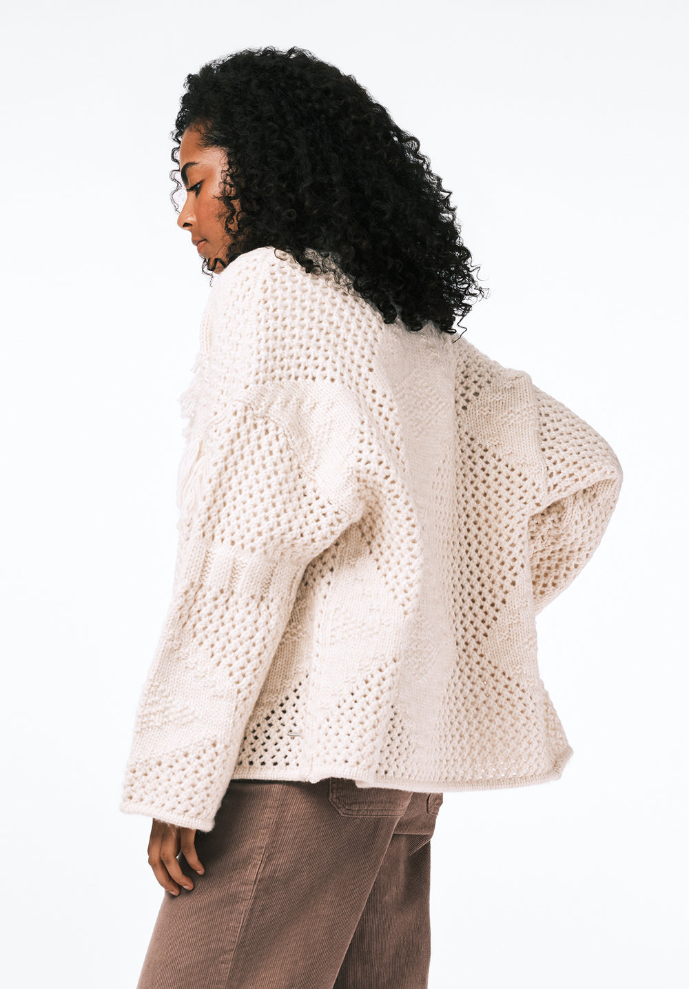 Agatha Women's Open-Front Knit Cardigan with Fringe, OATMEAL
