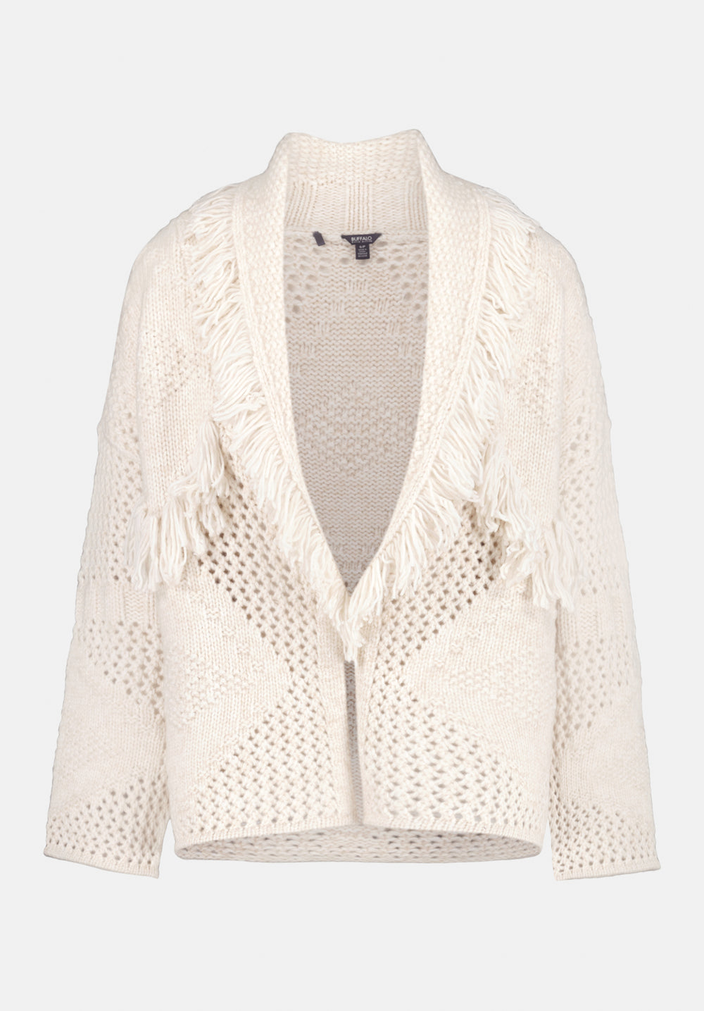 Agatha Women's Open-Front Knit Cardigan with Fringe, OATMEAL