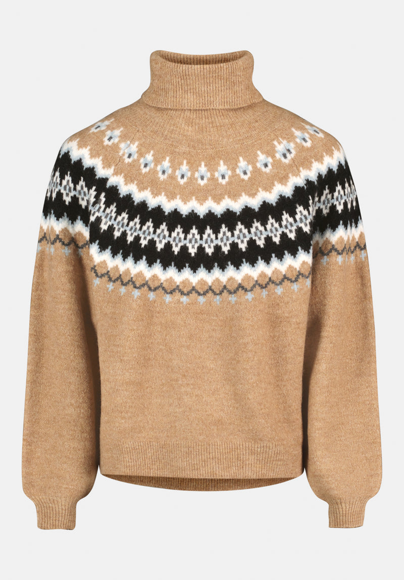 Ashlynne Women's Fair Isle Knit Turtleneck Sweater color TAN