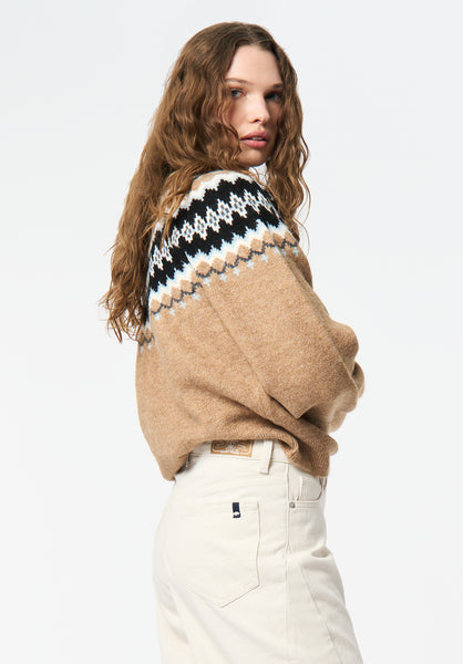 Ashlynne Women's Fair Isle Knit Turtleneck Sweater color TAN