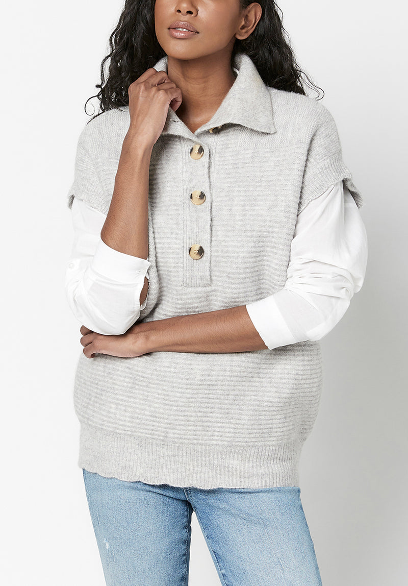Larissa Women's Funnel Neck Sweater Vest in Grey- SW0535F