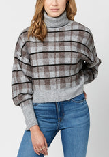Remi Women's Sweater in Grey Windowpane Plaid - SW0557F