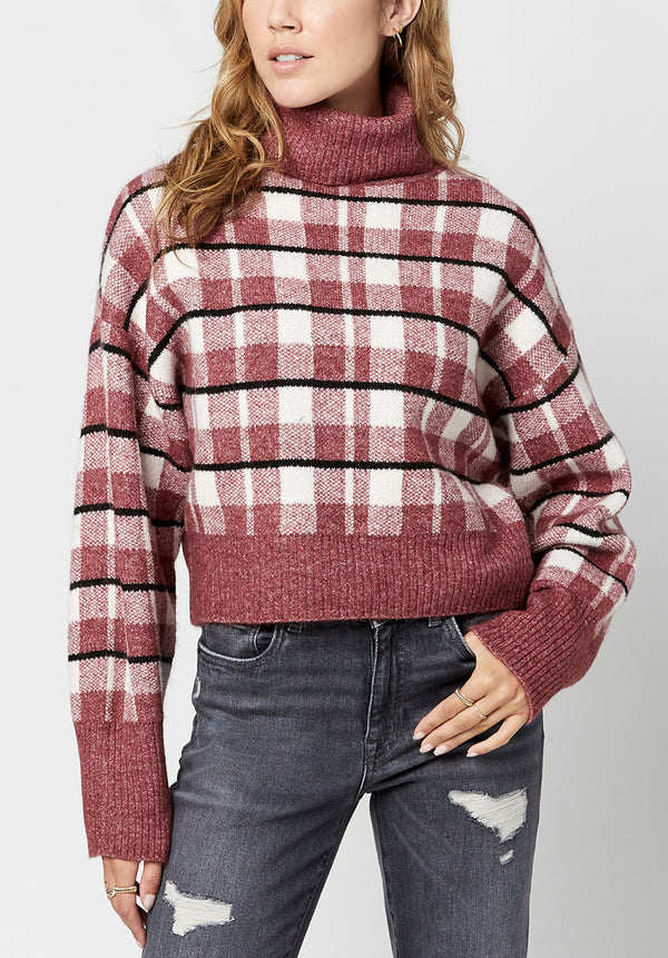Remi Women's Turtleneck Sweater in Windowpane Plaid - SW0557F