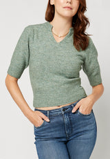 Bastien Women's Puff Sleeve Sweater in Heather Green - SW2069