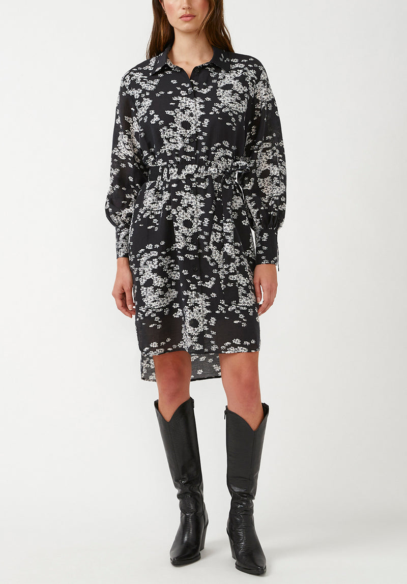 Janice Women s Shirt Dress in Black Floral Skull WD0015F