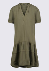 Zinnia Women's Ruffled Dress in Olive Green - WD0033P
