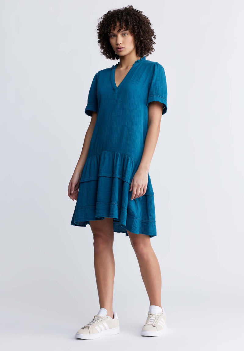 Zinnia Women s Ruffled Dress in Teal Blue WD0033P