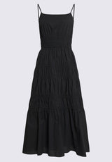 Balia Women's Long Ruched Tiered Dress, Black- WD0047S