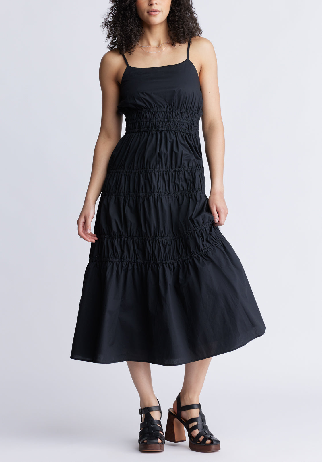 buffalo david bitton Balia Women's Long Ruched Tiered Dress Black
