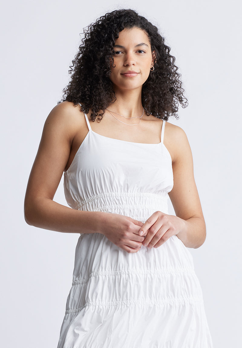 Robe longue Balia froncée à volants pour femme, blanc - WD0047S