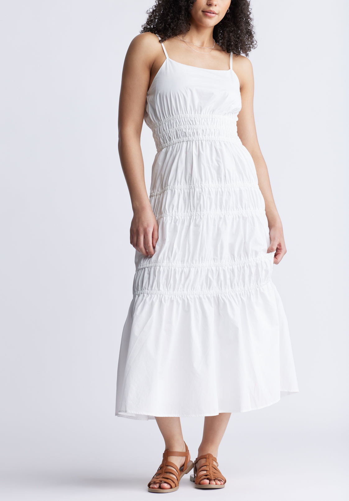 buffalo david bitton Balia Women's Long Ruched Tiered Dress White