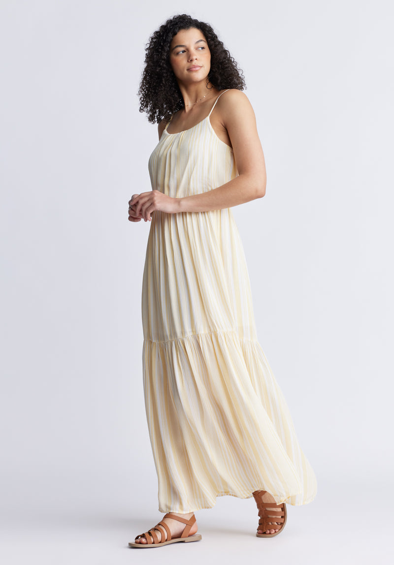 Robe longue Assisi à volants pour femme, rayures jaune et blanc - WD0048S
