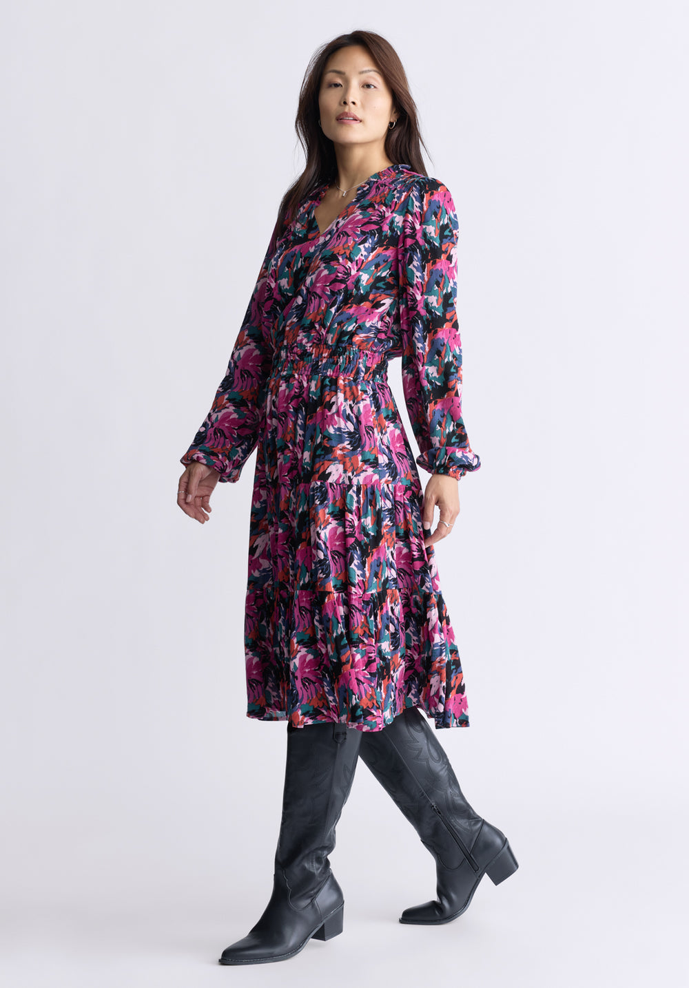 Karrigan Women's Long Sleeve Midi Dress, Abstract Floral – Buffalo