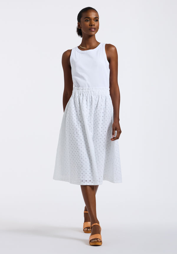 Buffalo David Bitton Drea Women's Sleeveless Tank Dress with Eyelet Embroidered Skirt color WHITE