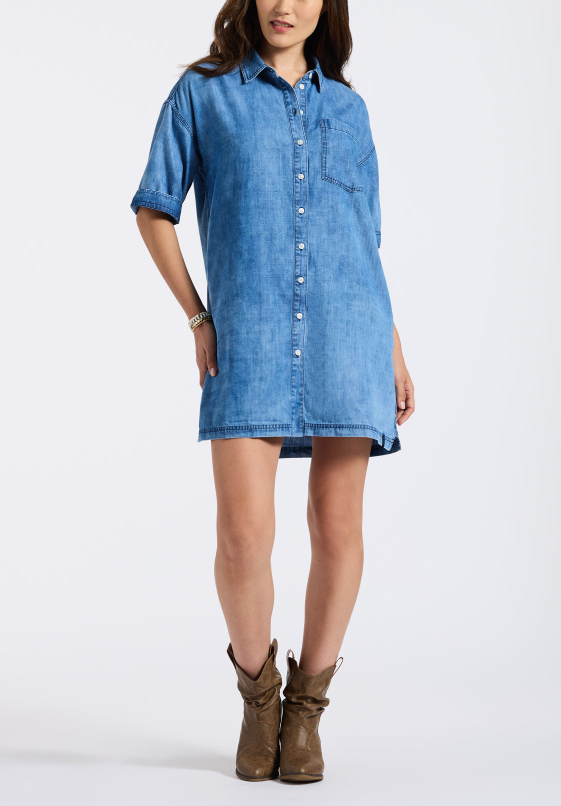 buffalo david bitton Robe-chemise en denim avec fermeture boutonnée pour femme Freida bleu vintage classique