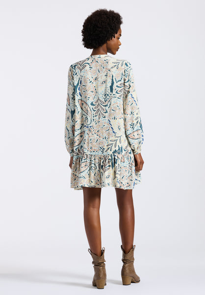 Buffalo David Bitton Darya Women's Boho-Print Long-Sleeve Tiered Short Dress color PAISLEY
