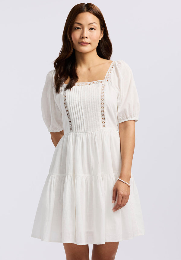 Buffalo David Bitton Lara Jean Women's Eyelet Trim Mini Dress color BRIGHT WHITE