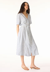 Carlene Women's Short Sleeve Belted Button Front Striped Midi Dress, Navy - WD0105P
