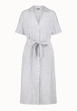 Carlene Women's Short Sleeve Belted Button Front Striped Midi Dress, Navy - WD0105P