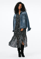 Rheda Women's Sheer Floral Long Sleeve Tiered Midi Dress color VINTAGE FLORAL